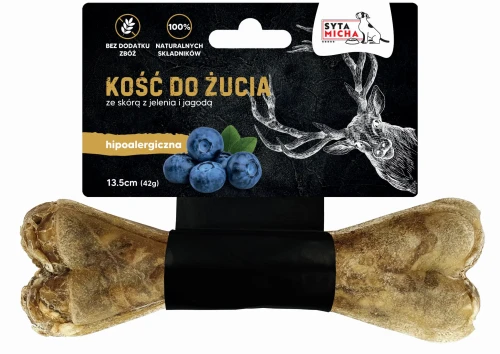 Syta Micha Kość do żucia dla psa hipoalergiczna jeleń z jagodami 13,5cm - przysmak dla psa