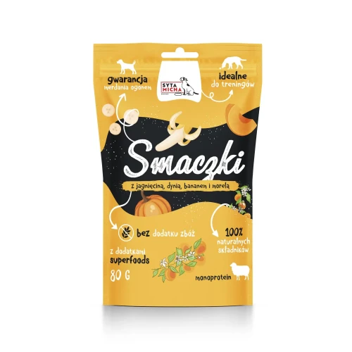 Syta Micha Smaczki dla psa z jagnięciną, dynią, bananem i morelą 80g - przysmak dla psa