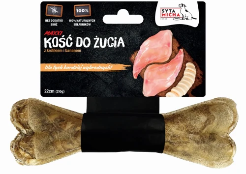 Syta Micha Kość do żucia dla wybrednych psów 22cm Maxxi - przysmak dla psa z królikiem i bananem