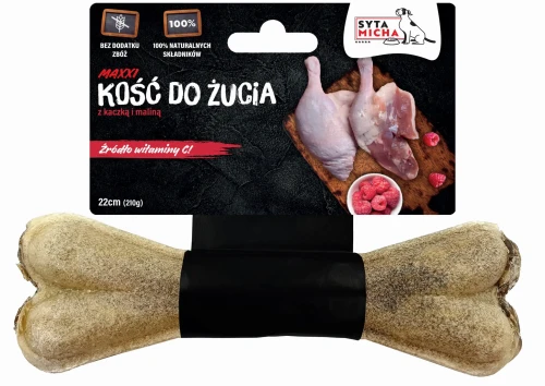Syta Micha Kość do żucia dla psa z kaczką i malinami 22cm  Maxxi - przysmak dla psa 