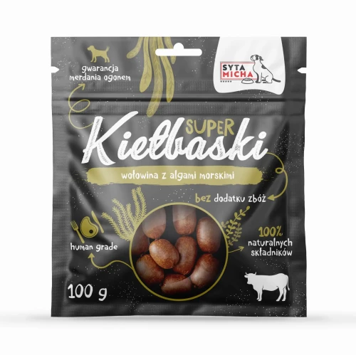 Syta Micha Super kiełbaski dla psa z wołowiną i algami morskimi 100g - przysmak dla psa