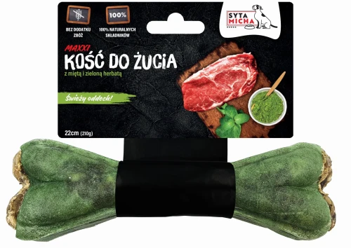 Syta Micha Kość do żucia ,dla psa na świeży oddech 22cm Maxxi - przysmak dla psa z miętą i zieloną herbatą