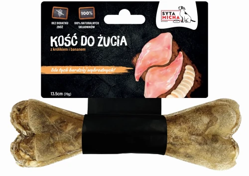 Syta Micha Kość do żucia dla wybrednych psów 13,5cm - przysmak dla psa z królikiem i bananem
