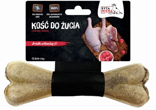 Syta Micha Kość do żucia dla psa z kaczką i malinami 13,5cm - przysmak dla psa