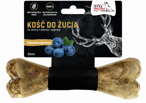 Syta Micha Kość do żucia dla psa hipoalergiczna jeleń z jagodami 22cm Maxxi - przysmak dla psa