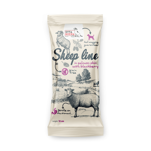 Syta Micha Sheep Line Kość do żucia Owca w skórze łososia z jeżyną 12cm - przysmak dla psa