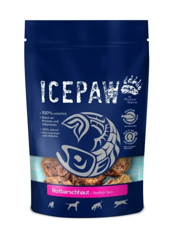 Icepaw Rotbarschhaut - przysmaki z karmazyna dla psów 100g - przysmak dla psa