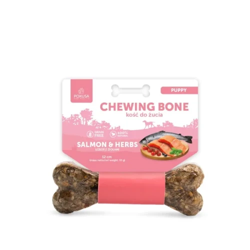 Pokusa chewing bone PUPPY - kość do żucia z łososiem pomidorem oliwkami bazylią i tymiankiem 12cm - przysmak dla psa