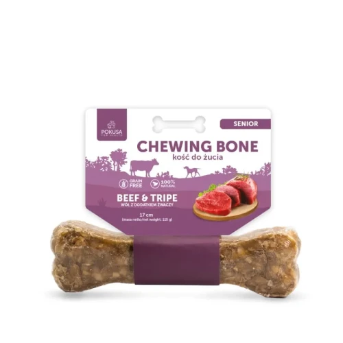 Pokusa chewing bone SENIOR - kość do żucia z dodatkiem żwaczy i penisów wołowych 17cm - przysmak dla psa