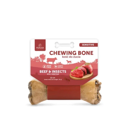 Pokusa chewing bone SENSITIVE - kość do żucia z dodatkiem insektów i czerwonej koniczyny 12cm - przysmak dla psa