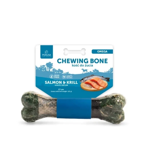 Pokusa chewing bone OMEGA - kość do żucia z dodatkiem łososia, kryla i małża nowozelandzkiego 17cm - przysmak dla psa