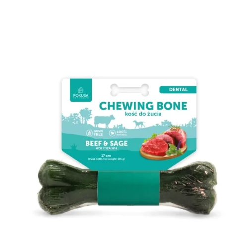 Pokusa chewing bone DENTAL - kość do żucia z dodatkiem szałwi i penisów wołowych 17cm - przysmak dla psa