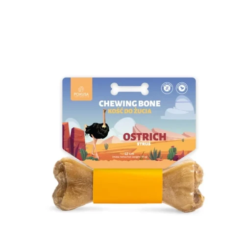 Pokusa chewing bone OSTRICH  - kość do żucia z dodatkiem strusia i penisów wołowych 12cm - przysmak dla psa
