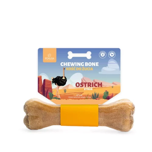 POKUSA chewing bone OSTRICH  - kość do żucia z dodatkiem strusia i penisów wołowych 17cm - przysmak dla psa