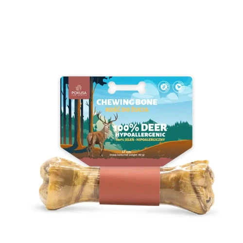 Pokusa chewing bone DEER - hipoalergiczna kość do żucia 100% jeleń 17cm - przysmak dla psa