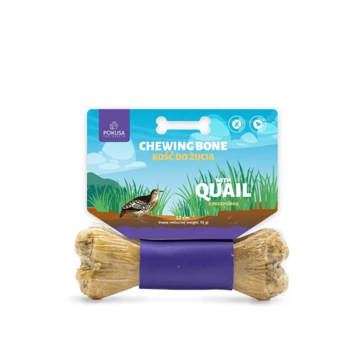 Pokusa chewing bone QUAIL - kość do żucia z przepiórką w dzikich ziołach 12cm - przysmak dla psa