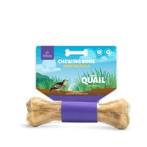 Pokusa chewing bone QUAIL - kość do żucia z przepiórką w dzikich ziołach 17cm - przysmak dla psa