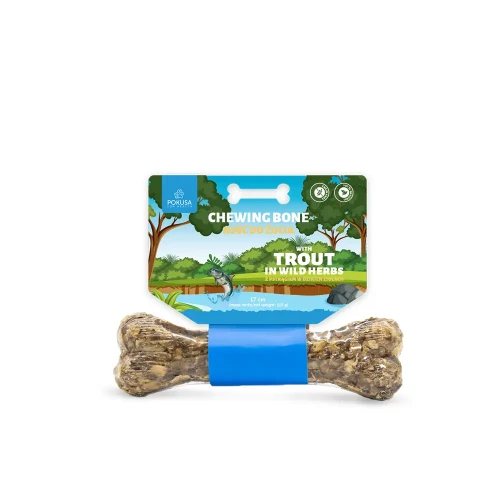 Pokusa chewing bone TROUT - kość do żucia z dodatkiem pstrąga w dzikich ziołach 17cm - przysmak dla psa