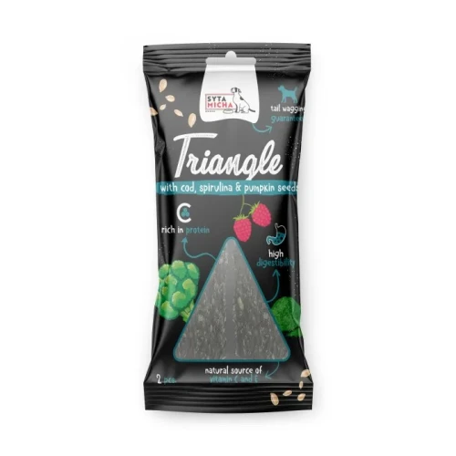 Syta Micha Trójkąt do żucia dla psa - dorsz z jeleniem i spiruliną 2 szt. - przysmak dla psa