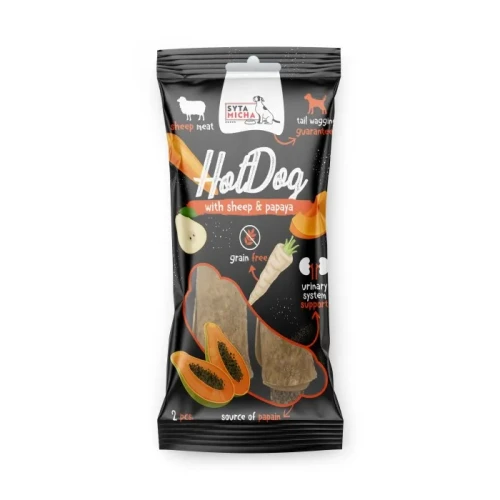 Syta Micha Hot Dog do żucia dla psa - warzywny z papają w skórze owcy 2 szt. - przysmak dla psa