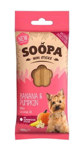 SOOPA Dental Stick MINI dla małego psa - Banan i Dynia 100g - przysmak dla psa