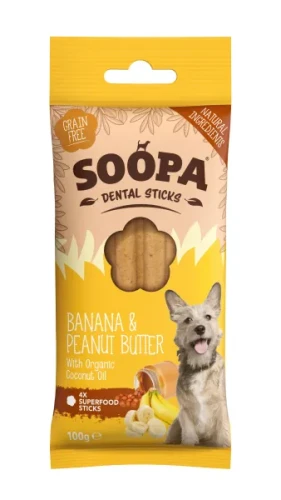 SOOPA Dental Stick – Banan i Masło Orzechowe 100g - przysmak dla psa