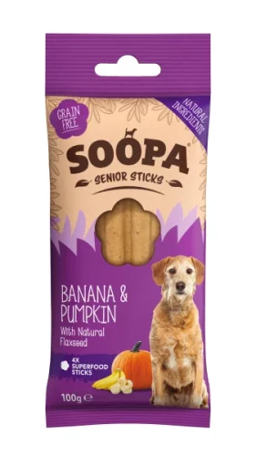 SOOPA Senior Dental Sticks – Banan, Dynia, Siemię Lniane 100g - przysmak dla psa