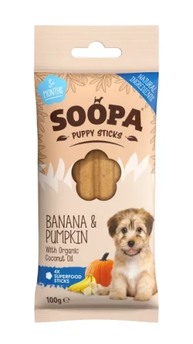 SOOPA Szczeniak Dental Stick – Banan i Dynia 100g - przysmak dla psa