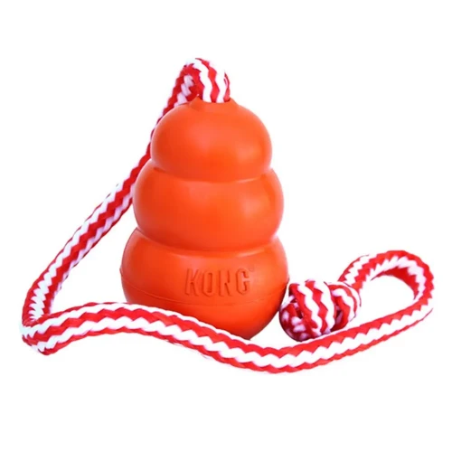Kong Aqua M 8,5cm - gumowa, pływająca zabawka dla psa z liną, pomarańczowa