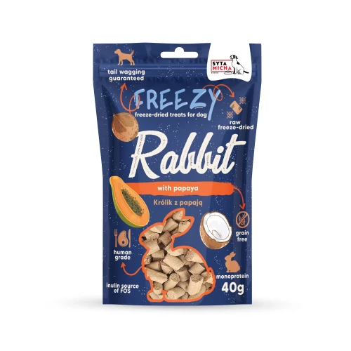Syta Micha  Liofilizowane przysmaki dla psa Królik z papają FREEZY 40g - przysmak dla psa