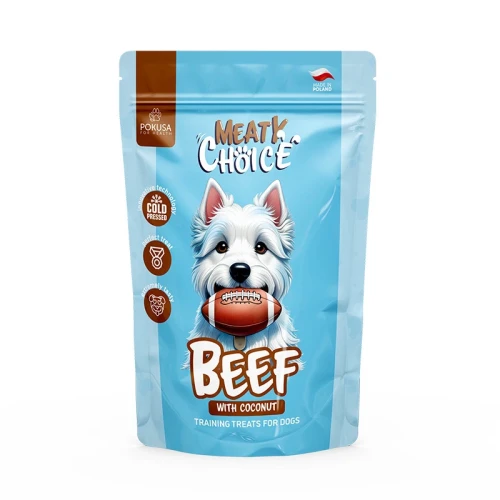 Pokusa Smaczki treningowe - Meaty Choice - Beef with Coconut 200g - przysmak dla psa