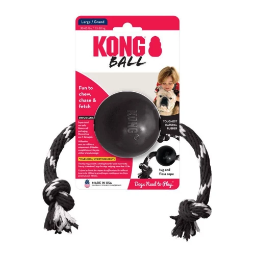 KONG Extreme Ball with Rope L - zabawka dla psa, wytrzymała piłka na sznurku