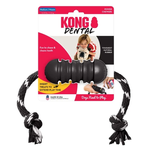 KONG Extreme Dental with Rope M - wytrzymała zabawka dla psa, gryzak dentystyczny ze sznurem, czarny