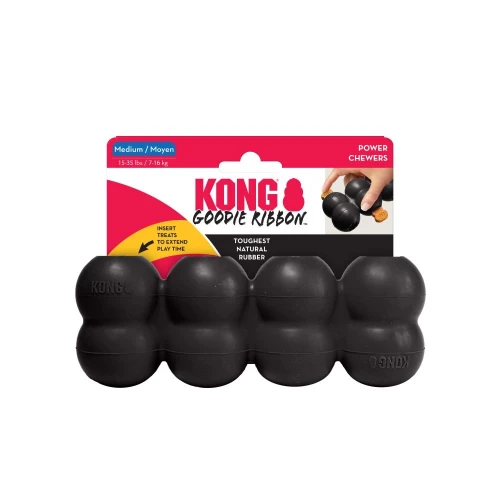 KONG Extreme Goodie Ribbon M - wytrzymała zabawka dla psa, gryzak z miejscem na przysmaki, czarny