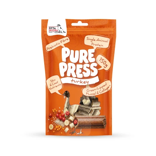 Syta Micha - Smaczki tłoczone na zimno Pure Press Indyk 150 g - przysmaki dla psa