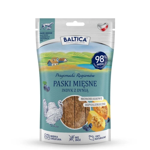 Baltica Indyk z dynią paski mięsne 90g - przysmaki dla psów