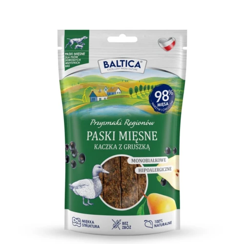 Baltica kaczka z gruszka paski mięsne 90g - przysmaki dla psów